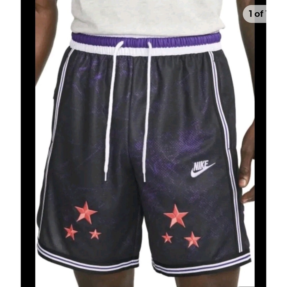 Nike Flight Dri-FIT DNA+ Stories Basketball Shorts Mens Small Black Purple Star